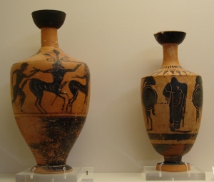 Black figure painted pottery, 600 BC - source Olympia Museum